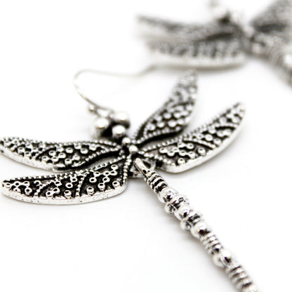 Silver Dragonfly Dangle Earrings - E9-092D