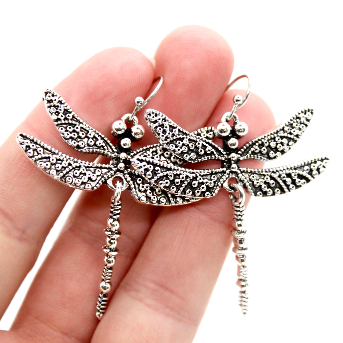 Silver Dragonfly Dangle Earrings - E9-092D