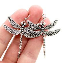 Load image into Gallery viewer, Silver Dragonfly Dangle Earrings - E9-092D
