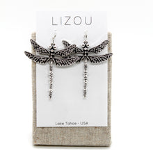 Load image into Gallery viewer, Silver Dragonfly Dangle Earrings - E9-092D
