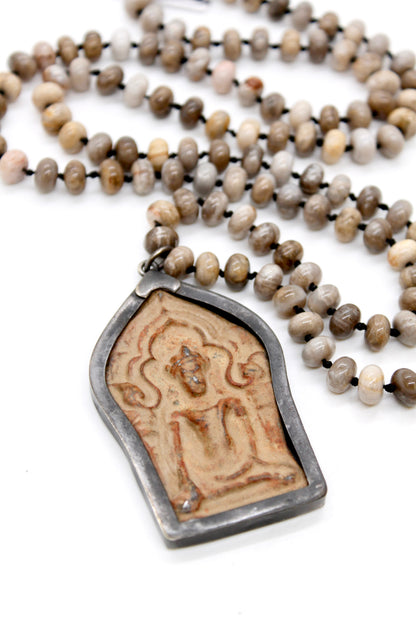 Buddha Necklace 108 - Silver Leaf Jasper