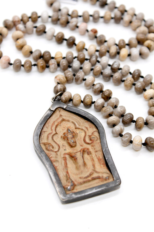 Buddha Necklace 108 - Silver Leaf Jasper