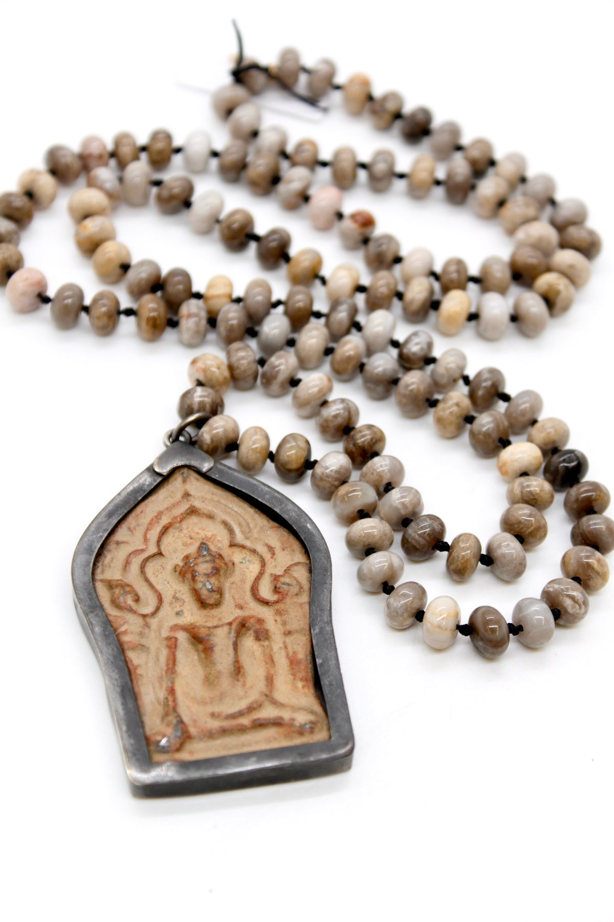 Buddha Necklace 108 - Silver Leaf Jasper