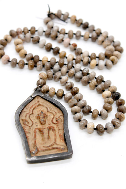 Buddha Necklace 108 - Silver Leaf Jasper