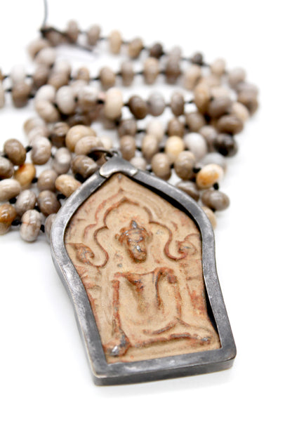 Buddha Necklace 108 - Silver Leaf Jasper