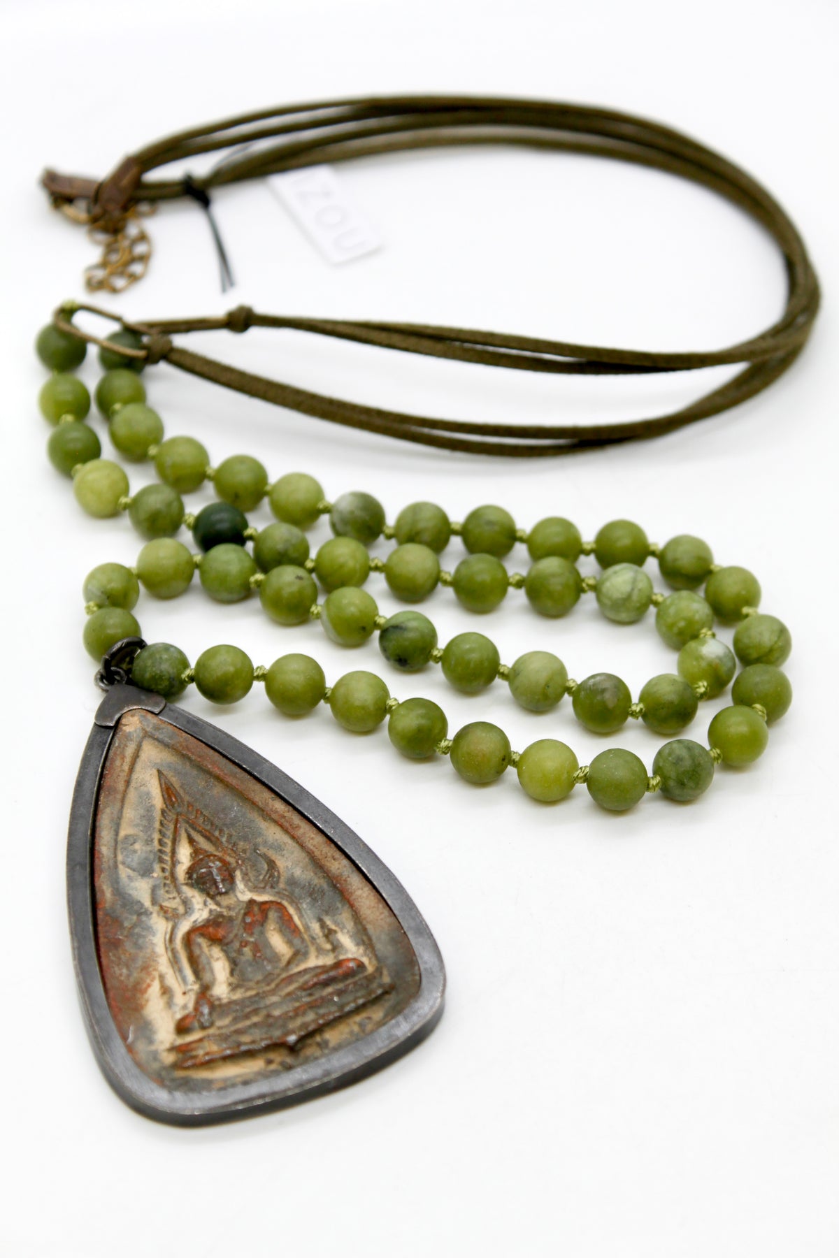Buddha Necklace 109 - Green Agate