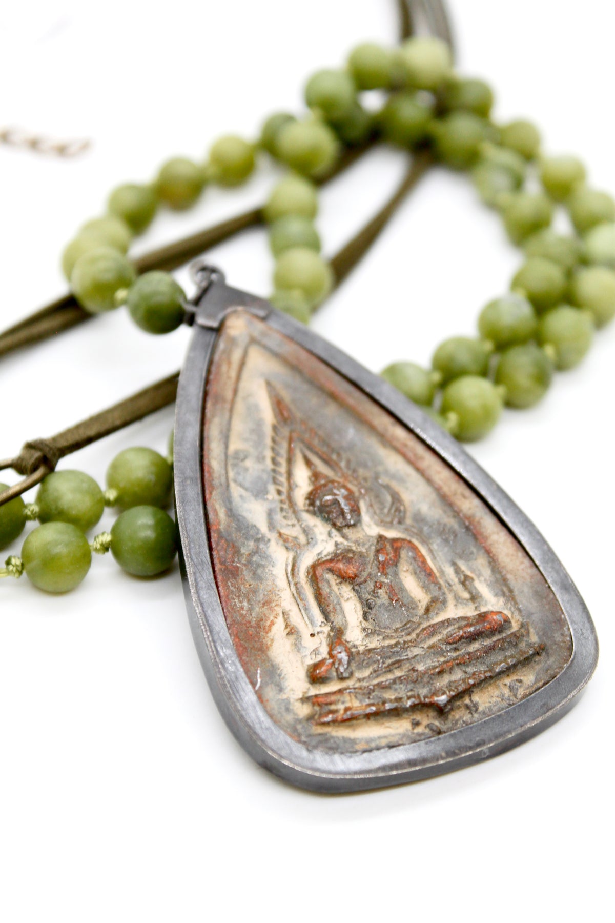 Buddha Necklace 109 - Green Agate