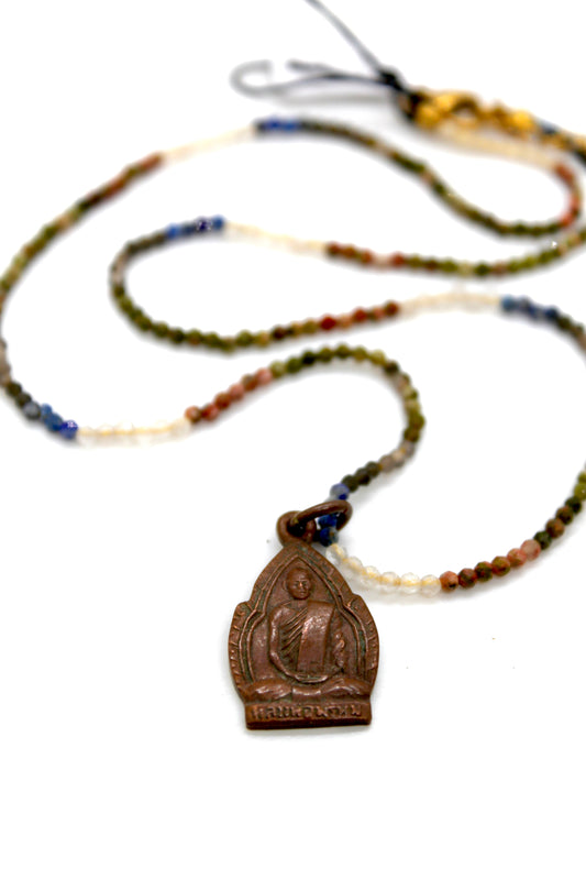 Buddha Necklace 116 - Mixed Mini Semi Precious Stones Necklace