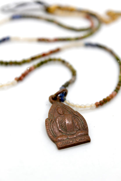 Buddha Necklace 116 - Mixed Mini Semi Precious Stones Necklace