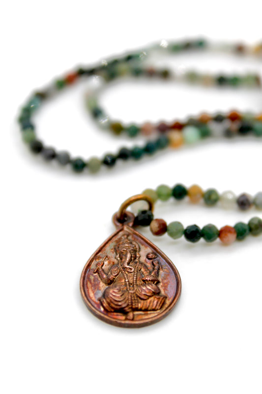 Buddha Necklace 124 - Faceted Indian Agate Stone Necklace