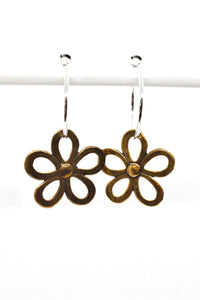 Brass Large Daisy Flower Hoop Earrings - E120G