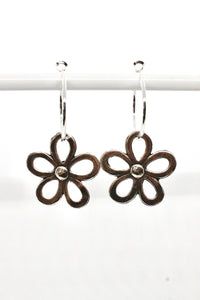 Silver Daisy Flower Hoop Earrings - E120