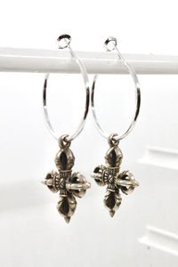 Silver Cross Hoop Earrings - E125S