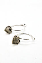 Load image into Gallery viewer, Silver Heart Hoop Earrings - E127
