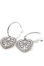 Load image into Gallery viewer, Silver Heart Hoop Earrings - E126
