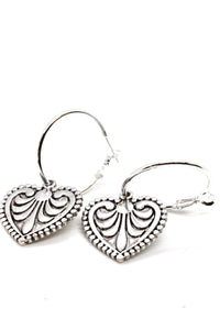 Silver Heart Hoop Earrings - E126