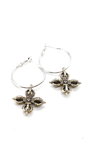 Silver Cross Hoop Earrings - E125S