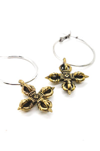 Brass Cross Hoop Earrings - E125G