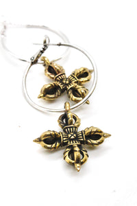 Brass Cross Hoop Earrings - E125G