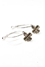 Load image into Gallery viewer, Silver Shamrock Hoop Earrings - E124
