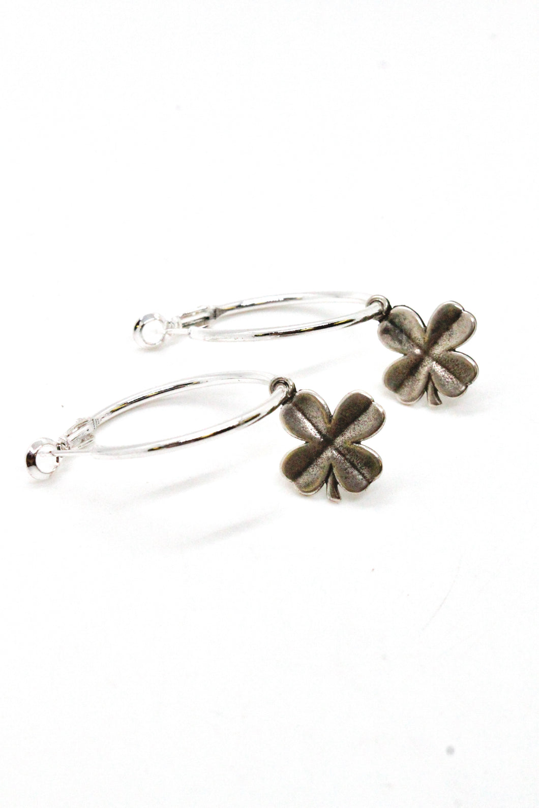 Silver Shamrock Hoop Earrings - E124