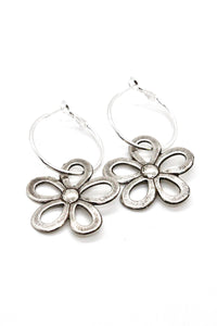 Silver Daisy Flower Hoop Earrings - E120