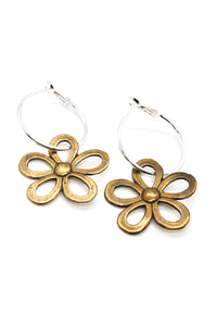 Brass Large Daisy Flower Hoop Earrings - E120G