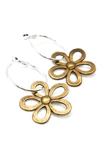 Load image into Gallery viewer, Brass Large Daisy Flower Hoop Earrings - E120G
