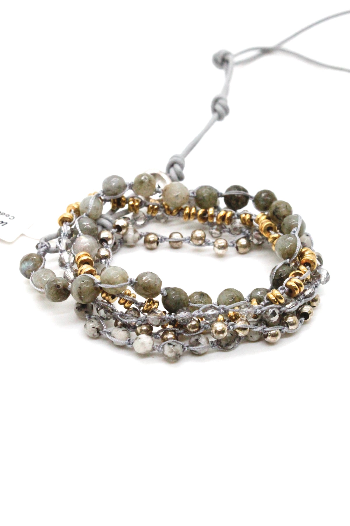 Hand Knotted Convertible Crochet Bracelet or Necklace, Crystals and Stones Mix - WR5-Coin