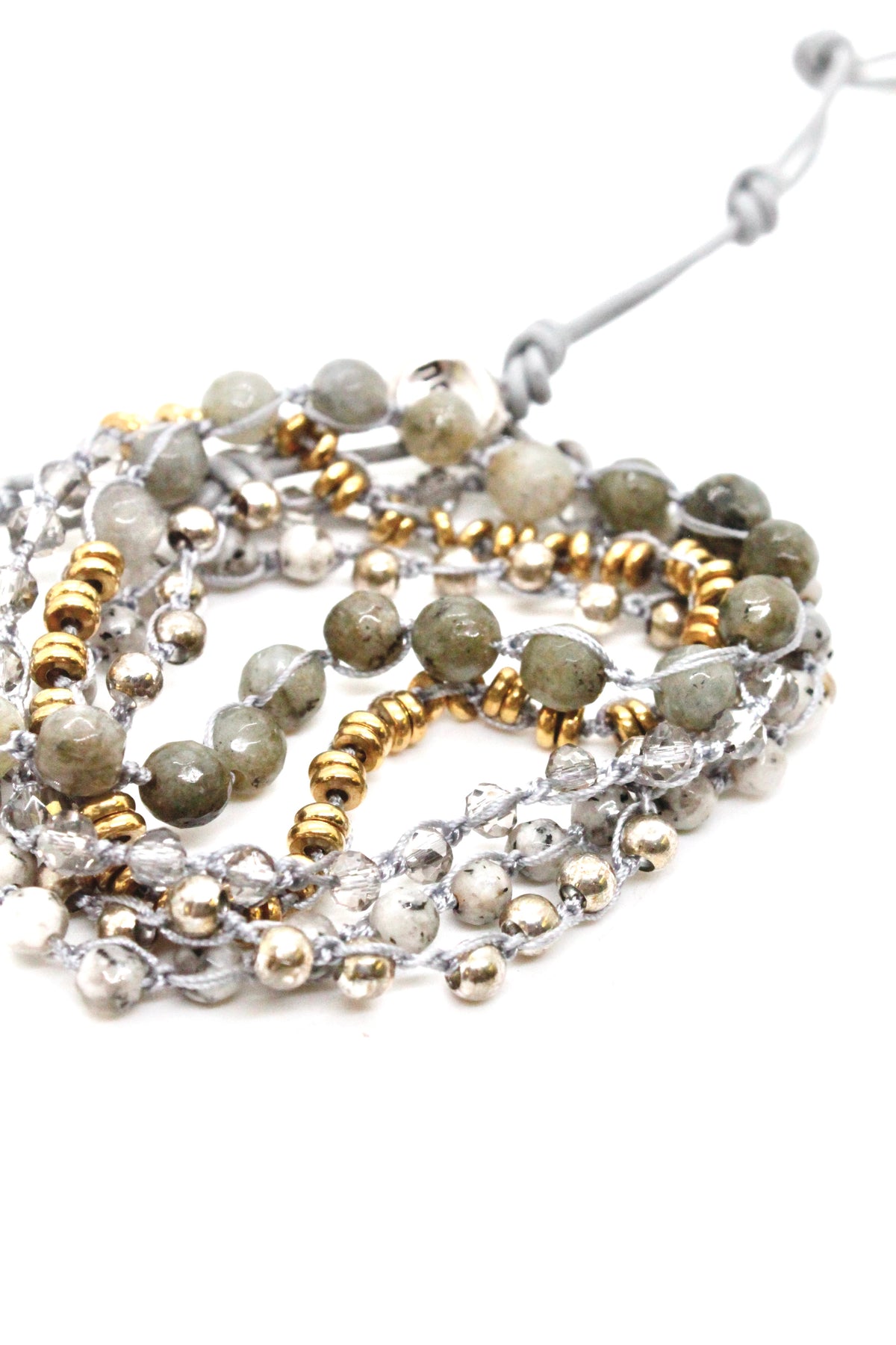 Hand Knotted Convertible Crochet Bracelet or Necklace, Crystals and Stones Mix - WR5-Coin