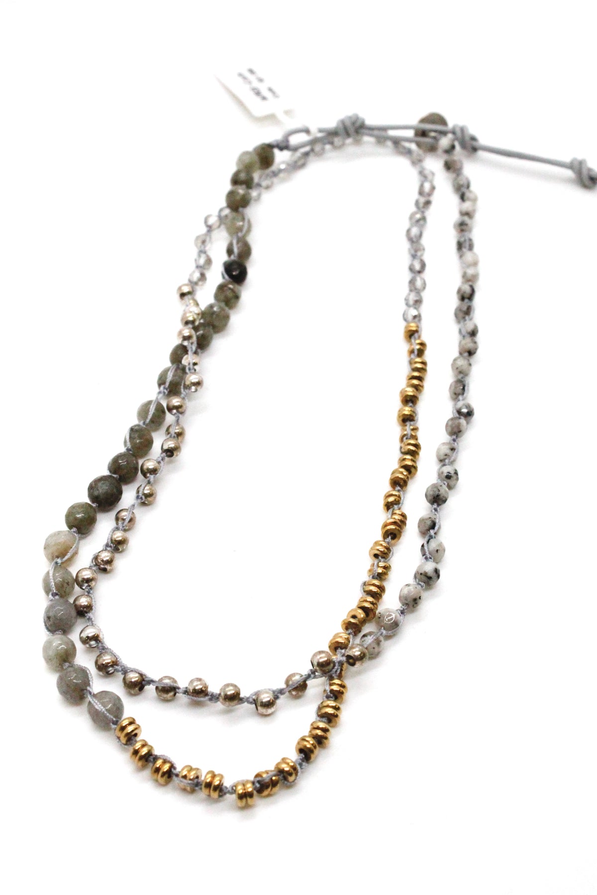 Hand Knotted Convertible Crochet Bracelet or Necklace, Crystals and Stones Mix - WR5-Coin
