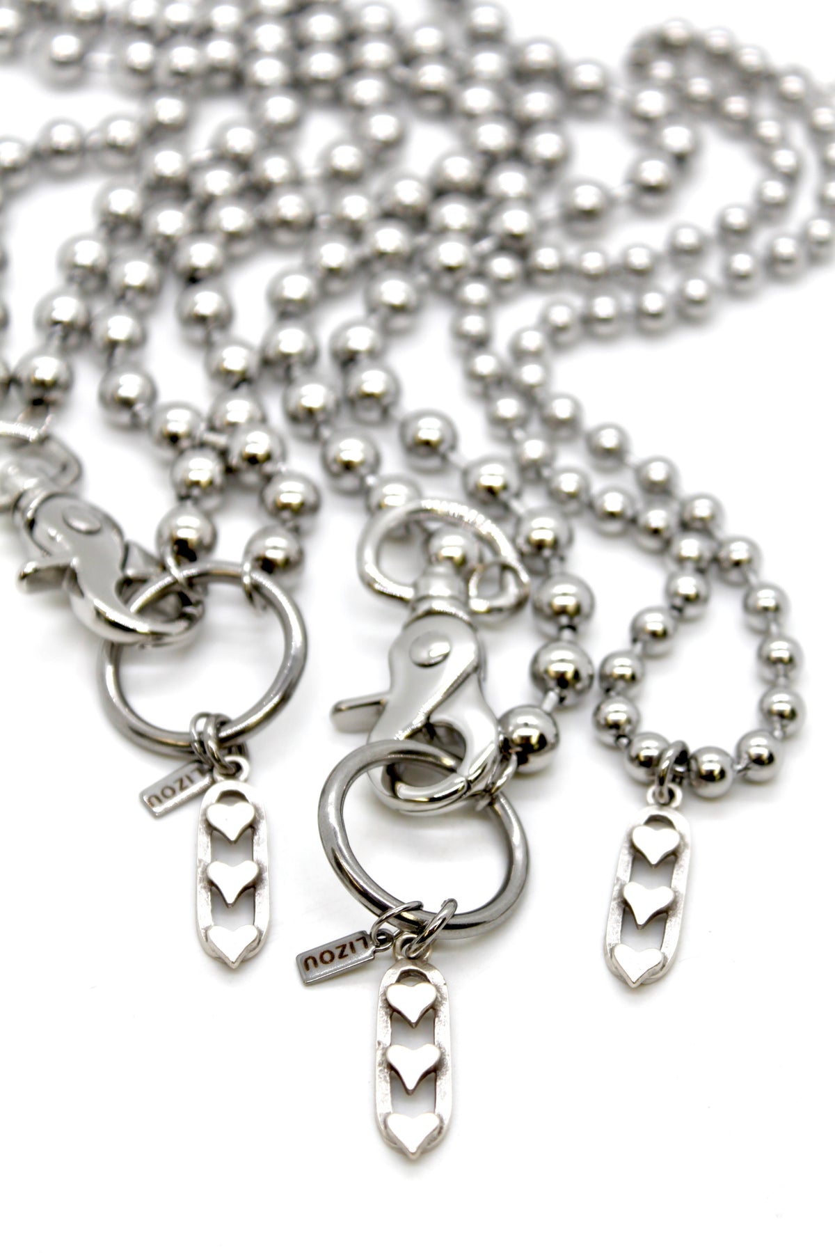 Triple Heart Charm Convertible Silver Chain Necklace