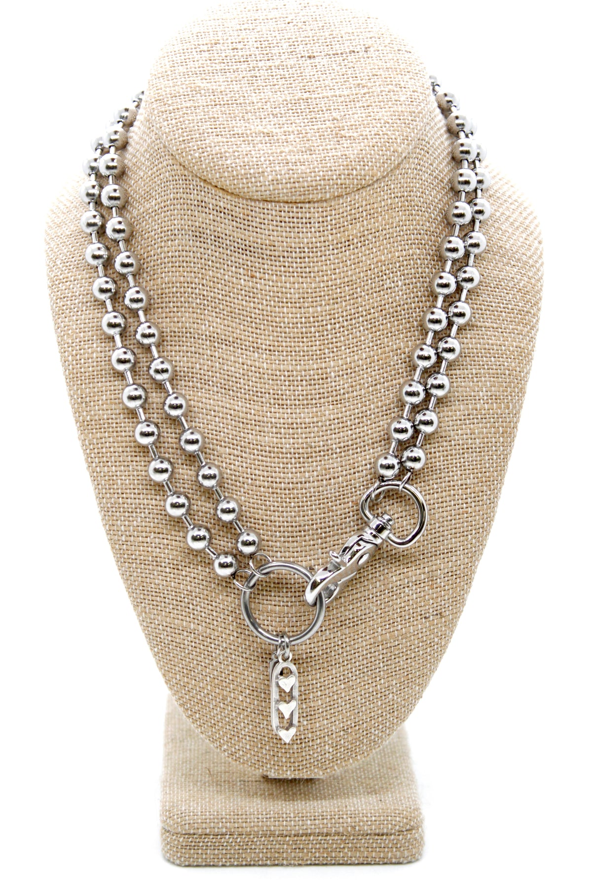 Triple Heart Charm Convertible Silver Chain Necklace