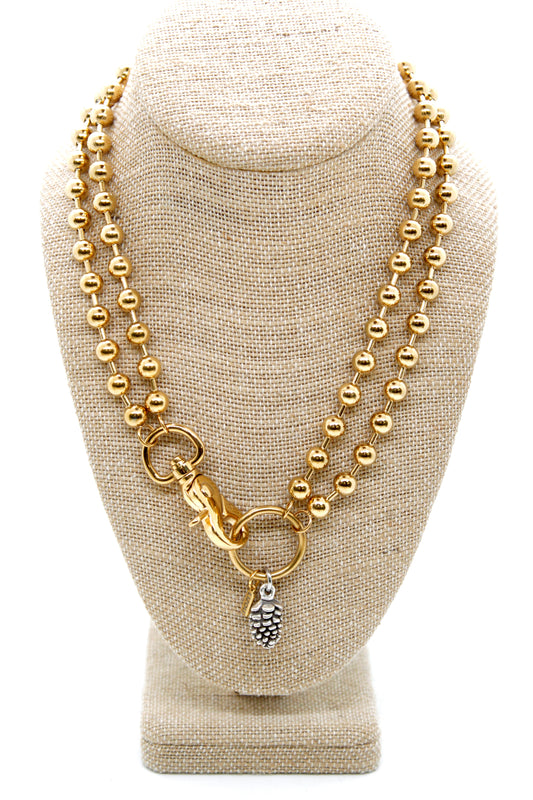 Miniature Pinecone Convertible Gold Chain Necklace