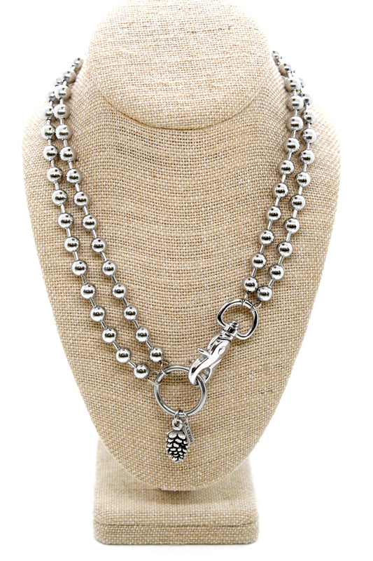 Miniature Pinecone Convertible Silver Chain Necklace