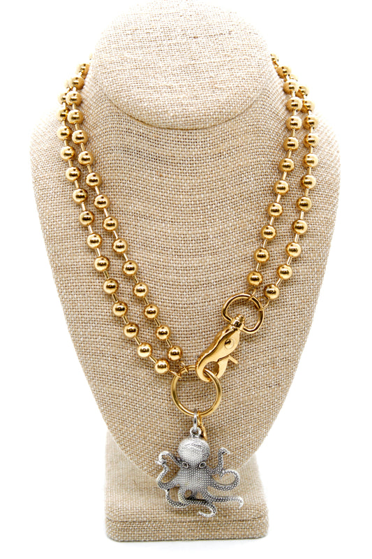 Octopus Charm Convertible Gold Chain Necklace