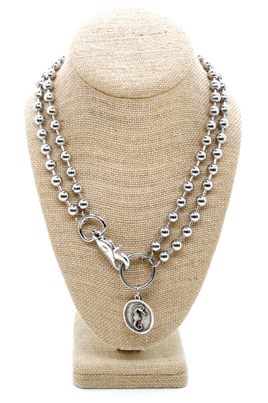Seahorse Charm Convertible Silver Chain Necklace