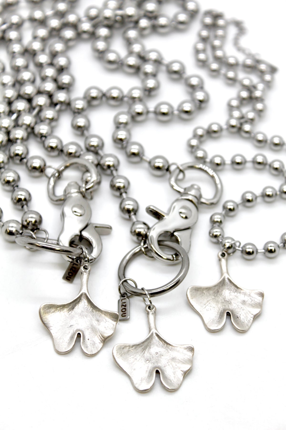 Gingko Leaf Charm Convertible Silver Chain Necklace