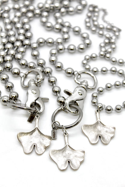 Gingko Leaf Charm Convertible Silver Chain Necklace