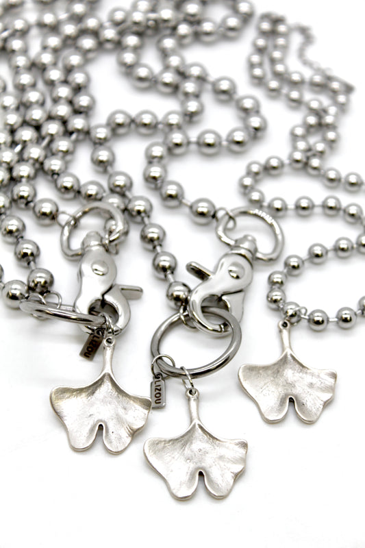 Gingko Leaf Charm Convertible Silver Chain Necklace