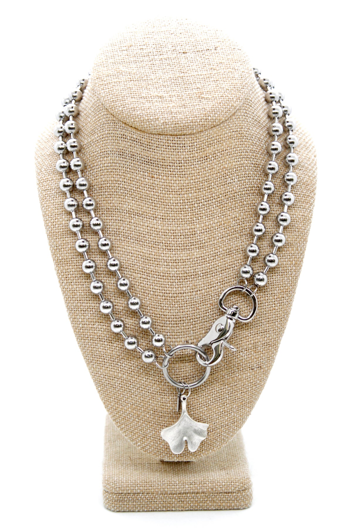 Gingko Leaf Charm Convertible Silver Chain Necklace