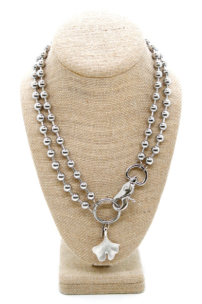 Gingko Leaf Charm Convertible Silver Chain Necklace