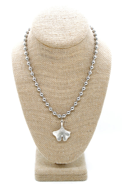Gingko Leaf Charm Convertible Silver Chain Necklace