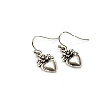 Load image into Gallery viewer, Mini Silver Heart Flower Charm Earrings - E9-24470
