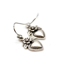Load image into Gallery viewer, Mini Silver Heart Flower Charm Earrings - E9-24470
