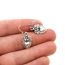 Load image into Gallery viewer, Mini Silver Heart Flower Charm Earrings - E9-24470
