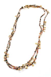 Museum Style Alashan Agate Stone Mix Necklace with 24K Gold Plate Mini Charms -French Flair Collection- N2-2331