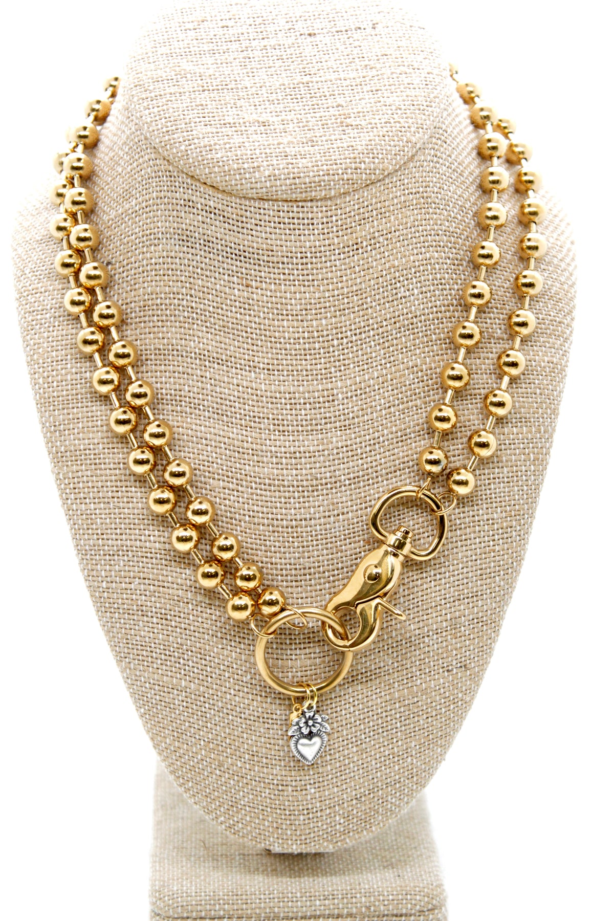 Mini Silver Heart Flower Charm Convertible Gold Chain Necklace