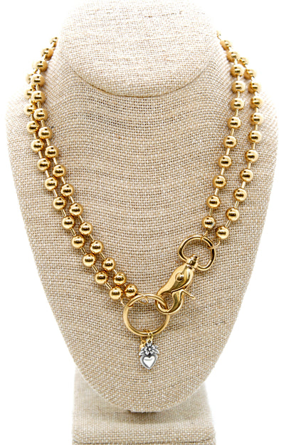 Mini Silver Heart Flower Charm Convertible Gold Chain Necklace