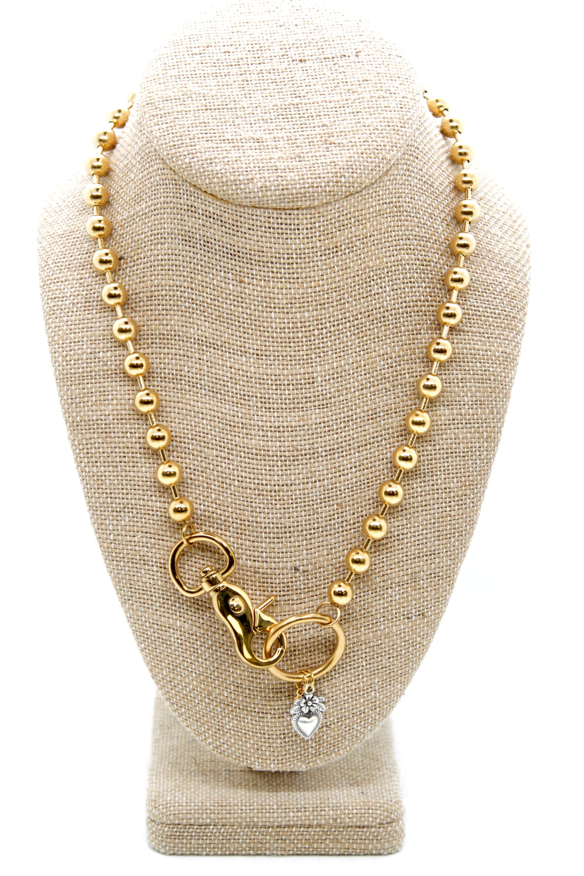 Mini Silver Heart Flower Charm Convertible Gold Chain Necklace
